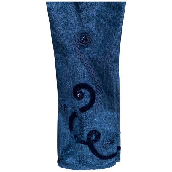 Vtg Y2K Black Swirl Velvet Embroidered Stretch Flare Jeans Pants 10 Boho Goth - Picture 6 of 16